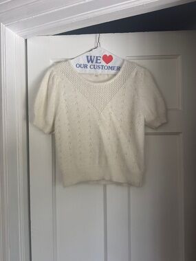 Women’s Cream Short-Sleeve angora Sweater Top
